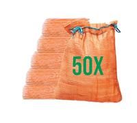 Bazko 50 sacchi a rete Raschel, 50 x 80 cm, 30 kg, colore arancione, con cordino, per patate, cipolle, per legna da ardere