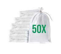 Bazko Sacchi di sabbia per inondazioni, da riempire, 50 pezzi, in tessuto PP, 40 x 60 cm, colore: bianco, sacco da giardino con filo per una chiusura comoda e sicura, antistrappo