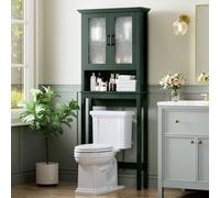 Baztin Armadietto portaoggetti sopra il WC, con ante in vetro e ripiano regolabile, telaio spesso sopra l'armadietto dietro il WC, organizer per bagno, verde foresta