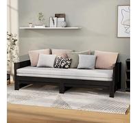 BAZZI Divano Letto Matrimoniale, Divano Letto 2 Posti, Dormeuse Estraibile Nera in Legno Massello di Pino 2x(80x200) cm(Il materasso non è incluso)