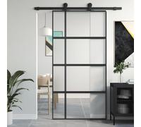 BAZZI Porta Scorrevole Interno Muro ed Esterna, Nera 102,5x205 cm, in Vetro Temperato e Alluminio