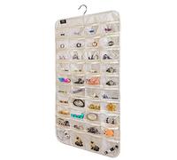 BB Brotrade Organizer per gioielli da appendere, organizer per accessori, in tela naturale, ultra 80 tasche, per contenere gioielli (beige)