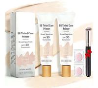 Bb Tinted Care Primer With Brush,BB Cream Tinted Moisturizer,Lightweight Hydrating Primer,Evens Skin Tone & Smooths Appearance, Full Coverage,For All Skin Types (Ivory,2Pcs, Y55)