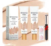 Bb Tinted Care Primer With Brush,BB Cream Tinted Moisturizer,Natural,2Pcs | Hydrating Tinted BB Cream, Lightweight Hydrating Primer, Evens Skin Tone, Full Coverage
