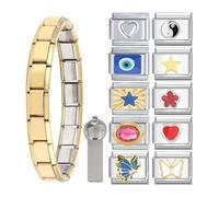 Bbajszx Bracciale con ciondoli Italiani Multifunzionale in Oro Argento da 9 mm in Acciaio Inossidabile per Donne Uomini Bambini Gioielli Artigianali modulari Set ciondoli modulari