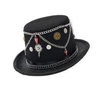 Bbajszx Cappello punk a vapore ispirato con catene in lega Copricapo tradizionale ottimo per abiti da gioco ruolo Vecchio cappello da outsider