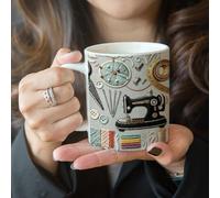 BBASILIYSD Sew Much Love - Tazza da caffè in ceramica personalizzata, per macchine da caffè e utensili da caffè, tazze da caffè personalizzate, con nomi e utensili da cucina