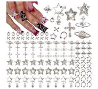 BBATT-HAPPY 110 pezzi ciondoli a forma di stella per unghie acriliche, stelle argentate, pianeti, croci, decorazioni per nail art, pietre per ung