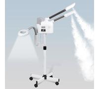 BBBuy Vaporizzatore facciale professionale 3 in 1 per la pulizia profonda dell'ozono con luce d'ingrandimento 5X e ruote rotanti, funzione nebbia calda/fredda, per salone di bellezza, spa e casa