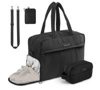 BBCREAT Borsone da viaggio, borsa sportiva da palestra con borsa da toilette e scomparto per scarpe, borsa da viaggio per donne, viaggi, palestra, yoga, Nero, L, Elegante borsone da montagna