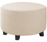 BBDIYCD Copri poggiapiedi Rotondo, Copri Pouf Elasticizzato, Copri Sedile Rimovibile per Piccolo Sgabello ottomano, Fodera Protettiva per mobili Lavabile per poggiapiedi Rotondo,Beige,L