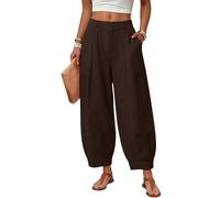 bbetqgh Barrel Pantaloni Donna Estivi,Pantaloni a Barilotto Cotone in Lino Curvy Eleganti con Tasca Elastico in Vita Dritto da Lavoro Larga Comodi Baggy Pantalone Spiaggia Vacanze Mare Abbigliamento