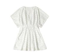bbetqgh Copricostume Mare Bambina in Maglia Traforata con Lacci Regolabili, Abito Manica Corta Traspirante Leggero Spacco Laterale Perfetto per Spiaggia Piscina Vacanze Estive e Uscite All'Aperto