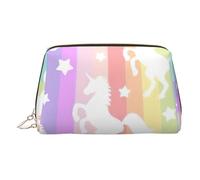 BBEXJIGY Beauty case da viaggio in pelle con stampa a righe colorate con unicorni su articoli da toeletta da donna borsa per cosmetici borsa per il trucco