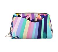 BBEXJIGY Beauty case da viaggio in pelle con stampa a righe colorate con unicorni su articoli da toeletta da donna borsa per cosmetici borsa per il trucco