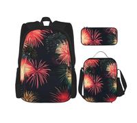 BBEXJIGY Bella stampa fuochi d'artificio 3-in-1 impermeabile Oxford zaino Bundle & Lunch Bag & Pencil Pouch & Daily Use, nero, Taglia unica