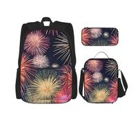BBEXJIGY Bella stampa fuochi d'artificio 3-in-1 impermeabile Oxford zaino Bundle & Lunch Bag & Pencil Pouch & Daily Use, nero, Taglia unica