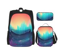 BBEXJIGY Cool Music Sound Wave Print 3-in-1 zaino impermeabile Oxford Bundle & Lunch Bag & Pencil Pouch & Daily Use, nero, Taglia unica