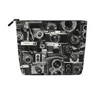 BBEXJIGY Retro Cool Camera Collection Stampa Singolo Strato Finto Lino Come Borsa Trucco Elegante Pratico Organizzatore per Cosmetici, nero, Taglia unica