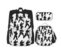 BBEXJIGY Silhouettes of Martial Arts Print 3-in-1 zaino impermeabile Oxford Bundle & Lunch Bag & Pencil Pouch & Daily Use, nero, Taglia unica