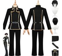 bbganlian Anime Code Geass Lelouch of the Rebellion Cosplay Costume Vestito Lelouch Lamperouge Uniforme Set Completo Halloween Festa Carnevale Dress Up Suit con Parrucca per Uomini (L)