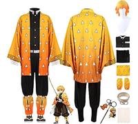 bbganlian Anime Demon Slayer Agatsuma Zenitsu Cosplay Costume Vestito Douma Gioco di Ruolo Uniforme Set Completo Halloween Carnevale Festa Dress Up Suit con Parrucca per Uomini (XXXL)