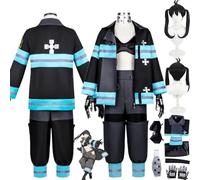 bbganlian Anime Fire Force Kotatsu Tamaki Cosplay Costume Vestito Shinra Kusakabe Gioco di Ruolo Uniforme Set Completo Halloween Festa Carnevale Dress Up Suit con Parrucca per Donne (XL)