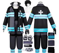bbganlian Anime Fire Force Shinra Kusakabe Cosplay Costume Vestito Kotatsu Tamaki Gioco di Ruolo Uniforme Set Completo Halloween Festa Carnevale Dress Up Suit con Parrucca per Uomini (S)