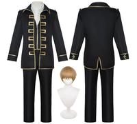bbganlian Anime Gintama Okita Sougo Cosplay Costume Vestito Sakata Gintoki Gioco di Ruolo Uniforme Set Completo Halloween Festa Carnevale Dress Up Suit con Parrucca per Uomini (L)