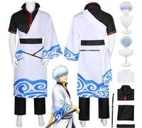 bbganlian Anime Gintama Sakata Gintoki Cosplay Costume Vestito Gioco di Ruolo Uniforme Set Completo Halloween Carnevale Festa Dress Up Suit con Parrucca per Uomini (XL)
