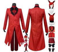 bbganlian Anime Hazbin Hotel Alastor Costume Cosplay Outfit Gioco di Ruolo Rosso Uniforme Set Completo Halloween Carnevale Festa Dress Up Suit con Parrucca per Donne ragazze (S)