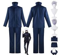 bbganlian Anime Jujutsu Kaisen Gojo Satoru Cosplay Costume Vestito Itadori Yuji Uniforme Set Completo Halloween Carnevale Festa Dress Up Suit con Parrucca Occhio-patch Per Uomini (S)