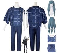 bbganlian Anime Jujutsu Kaisen Mahito Cosplay Costume Outfit Fushiguro Toji Gojo Satoru Blu Uniforme Set Completo Halloween Festa Carnevale Dress Up Suit con Parrucca per Uomini (S)