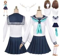bbganlian Anime My Deer Friend Nokotan Shikanoko Noko Cosplay Costume Vestito JK Uniforme Set Completo Halloween Festa Carnevale Dress Up Suit con Parrucca Copricapo per Donne (XXXL)