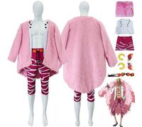 bbganlian Anime One Piece Doflamingo Cosplay Costume Vestito Gioco di Ruolo Uniforme Set Completo Halloween Festa Carnevale Dress Up Suit con Orecchini Occhiali da Sole per Uomini (XXXL)