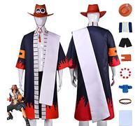 bbganlian Anime One Piece Portgas D Ace Cosplay Costume Vestito Monkey D. Luffy Gioco di Ruolo Uniforme Set Completo Halloween Festa Carnevale Dress Up Suit con Cappello per Uomini (M)