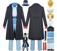bbganlian Anime One Piece Sabo Cosplay Costume Vestito Monkey D. Luffy Gioco di Ruolo Uniforme Set Completo Halloween Festa Carnevale Dress Up Suit con Parrucca Cappello per Uomini (XXXL)