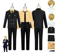 bbganlian Anime One Piece Sanji Cosplay Costume Vestito Monkey D. Luffy Gioco di ruolo Nero Uniforme Set Completo Halloween Carnevale Dress Up Suit con Parrucca per Uomini
