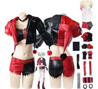 bbganlian Anime Personaggio H'arley Q'uinn Cosplay Costume Vestito Gioco di ruolo Uniforme Set Completo Halloween Festa Dress Up Suit con Parrucca Orecchini per Donne Ragazze (XS)