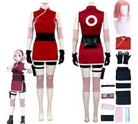 bbganlian Anime Personaggio Haruno Sakura Cosplay Costume Vestito Gioco di Ruolo Uniforme Set Completo Halloween Festa Carnevale Dress Up Suit con Parrucca Copricapo per Donne (M)