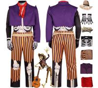 bbganlian Anime Personaggio Hector Rivera Cosplay Costume Vestito Miguel Riveras Gioco di Ruolo Uniforme Set Completo Halloween Festa Carnevale Dress Up Suit con Cappello per Uomini (XXL)