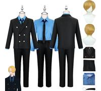 bbganlian Anime Personaggio Sanji Cosplay Costume Vestito One Piece Monkey D. Luffy Gioco di Ruolo Uniforme Set Completo Halloween Carnevale Dress Up Suit con Parrucca per Uomini (L)