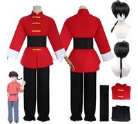bbganlian Anime Ranma 1/2 Tendou Akane Cosplay Costume Vestito Gioco di Ruolo Uniforme Top Pantaloni Set Completo Halloween Festa Carnevale Dress Up Suit con Parrucca per Uomo (XXL)