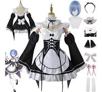 bbganlian Anime Rem Ram Cosplay Costume Vestito Re Life In A Different World From Zero Gioco di Ruolo Uniforme Set Completo Halloween Carnevale Dress Up Suit con Parrucca per Donne (XXXL)