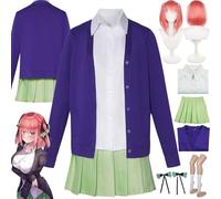 bbganlian Anime The Quintessential Quintuplets Nakano Nino Cosplay Costume Vestito Gioco di Ruolo Uniforme Set Completo Halloween Carnevale Dress Up Suit con Parrucca per Donne (XXL)
