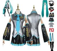 bbganlian Anime Vocaloid Miku Cosplay Costume Vestito Gioco di Ruolo Uniforme Set Completo Halloween Carnevale Festa Dress Up Suit con Parrucca Copricapoper Auricolari per Donne (XXL)