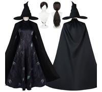 bbganlian Film Personaggio Elphaha Cosplay Costume Vestito Glinda Gioco di Ruolo Uniforme Set Completo Halloween Festa Carnevale Dress Up Suit con Parrucca Cappello per Donne (M)