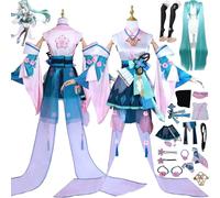 bbganlian Gioco O'nmyoji Linkage Miku Cosplay Costume Vestito H'atsune M'iku Uniformi Set Completo Halloween Carnevale Festa Dress Up Suit con Parrucca Copricapo per Donne Ragazze (L)