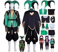 bbganlian Personaggio del Gioco Harlequin Cosplay Costume Vestito Gioco di Ruolo Uniforme Set Completo Halloween Carnevale Festa Dress Up Suit con Cappello Mascherina per Uomo (XL)