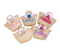 BBGDP Cesto Di Paglia Ricamato Personalizzato, Borsa Da Spiaggia Personalizzata, Cesto Del Mercato Con Nome Tessuto, Regalo Da Damigella D'onore, Bomboniera Estiva
